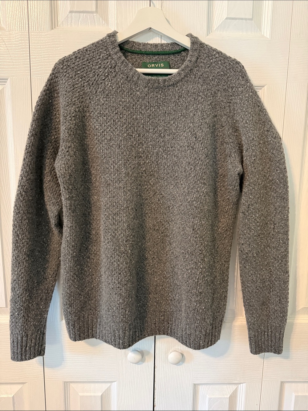 Orvis Moss Stitch Men's Wool Charcoal Gray Textured Crewneck Sweater Sz L